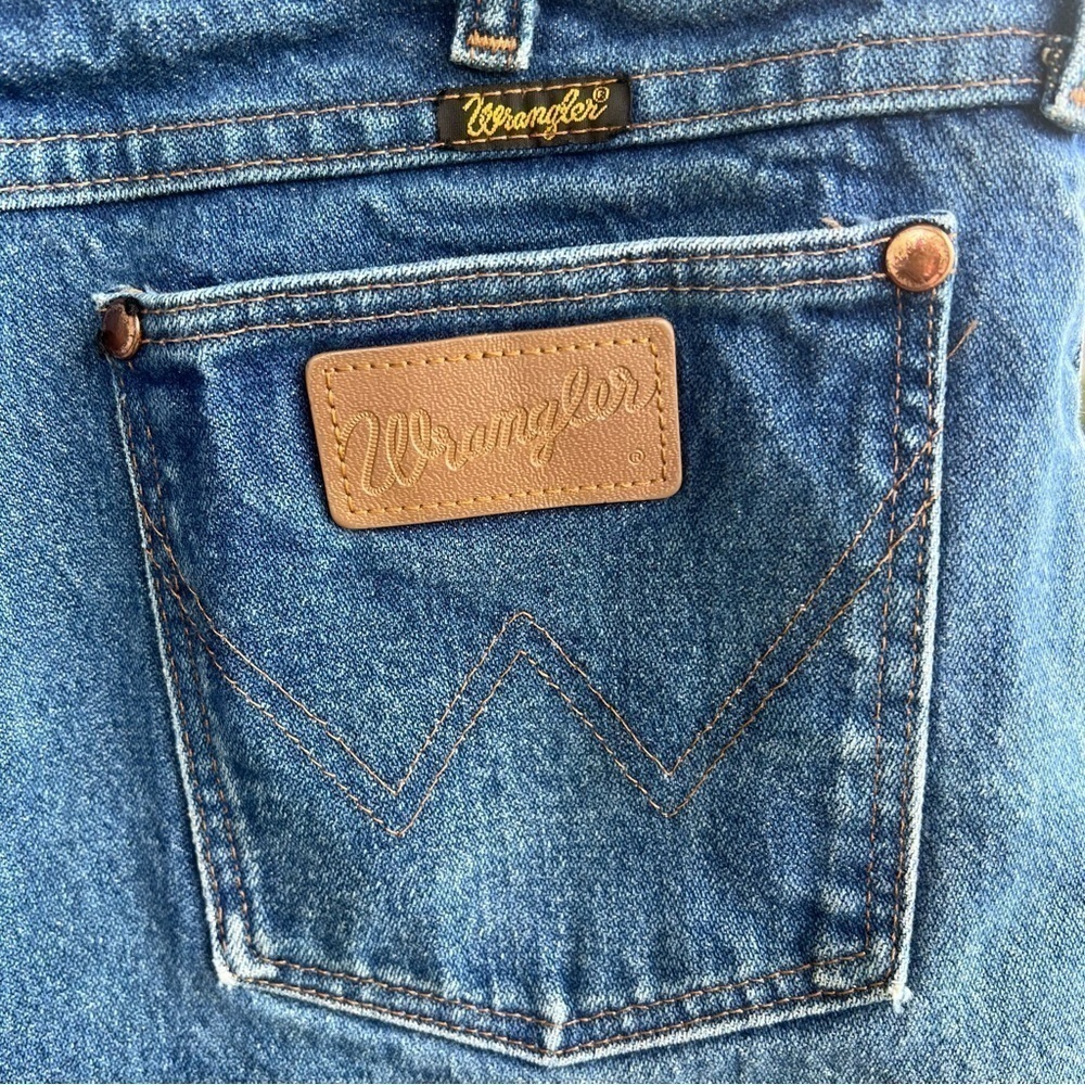Wrangler Blue Denim Jean Shorts with Brown Patch